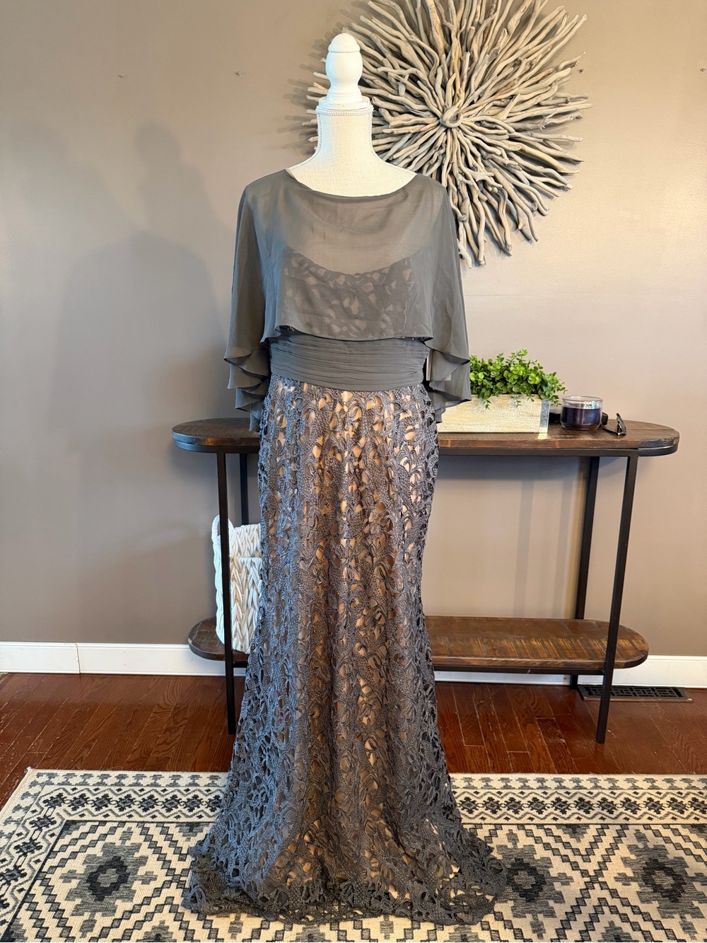 Rene Ruiz Formal Dress Lace Body with Shall Maxi Style. NWT.